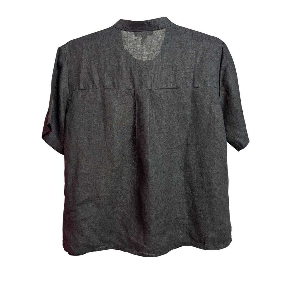 Eileen Fisher Organic Handkerchief Linen Band Collar Short-Sleeve Shirt Petite - Picture 7 of 10